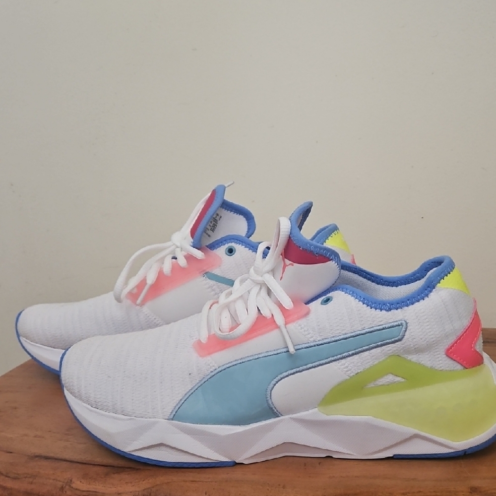 Puma White Sneakers with Blue and Neon Highlights